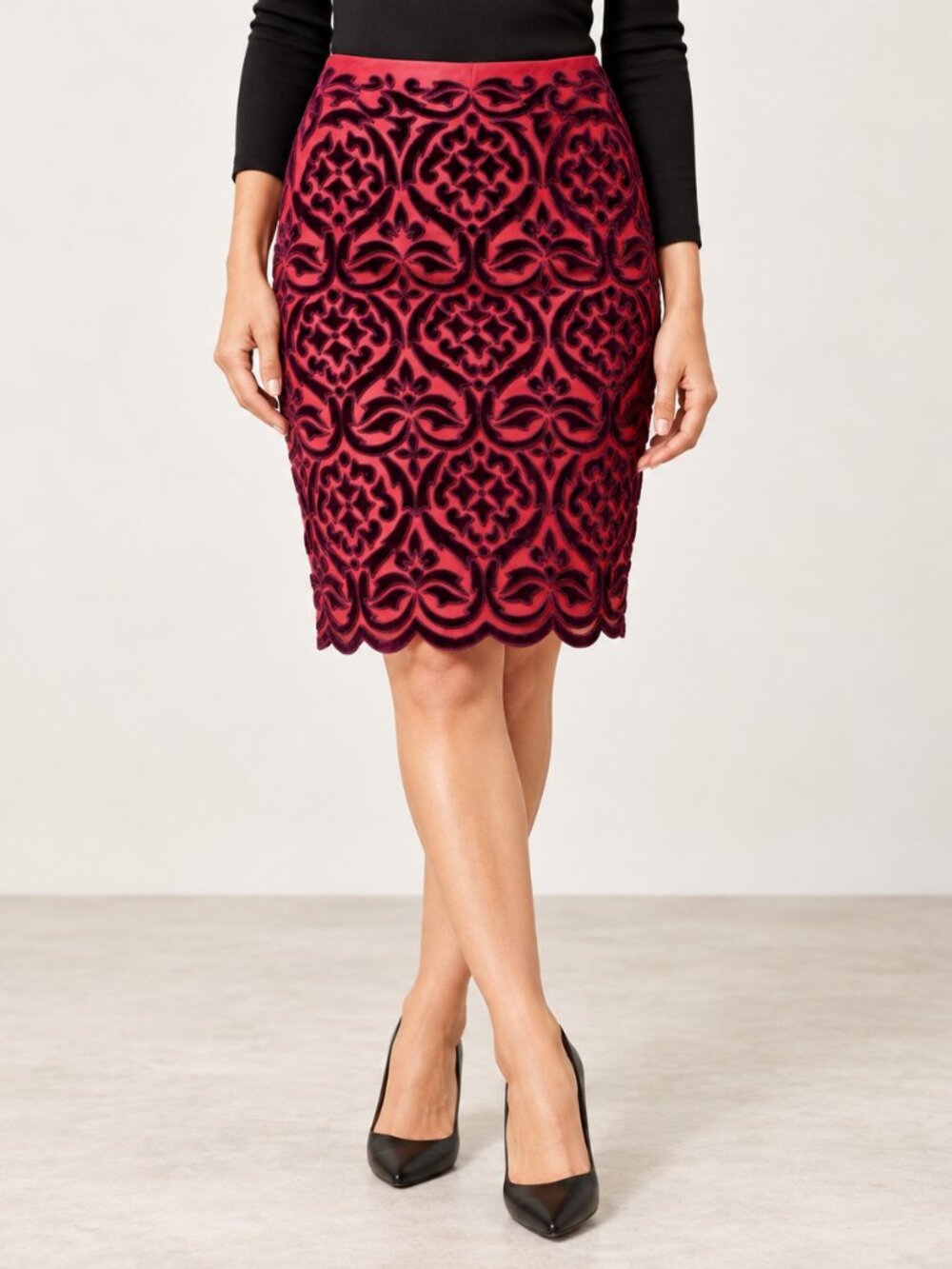 NWOT KAS New York Anthropologie Velvet Appliqué Pencil Skirt